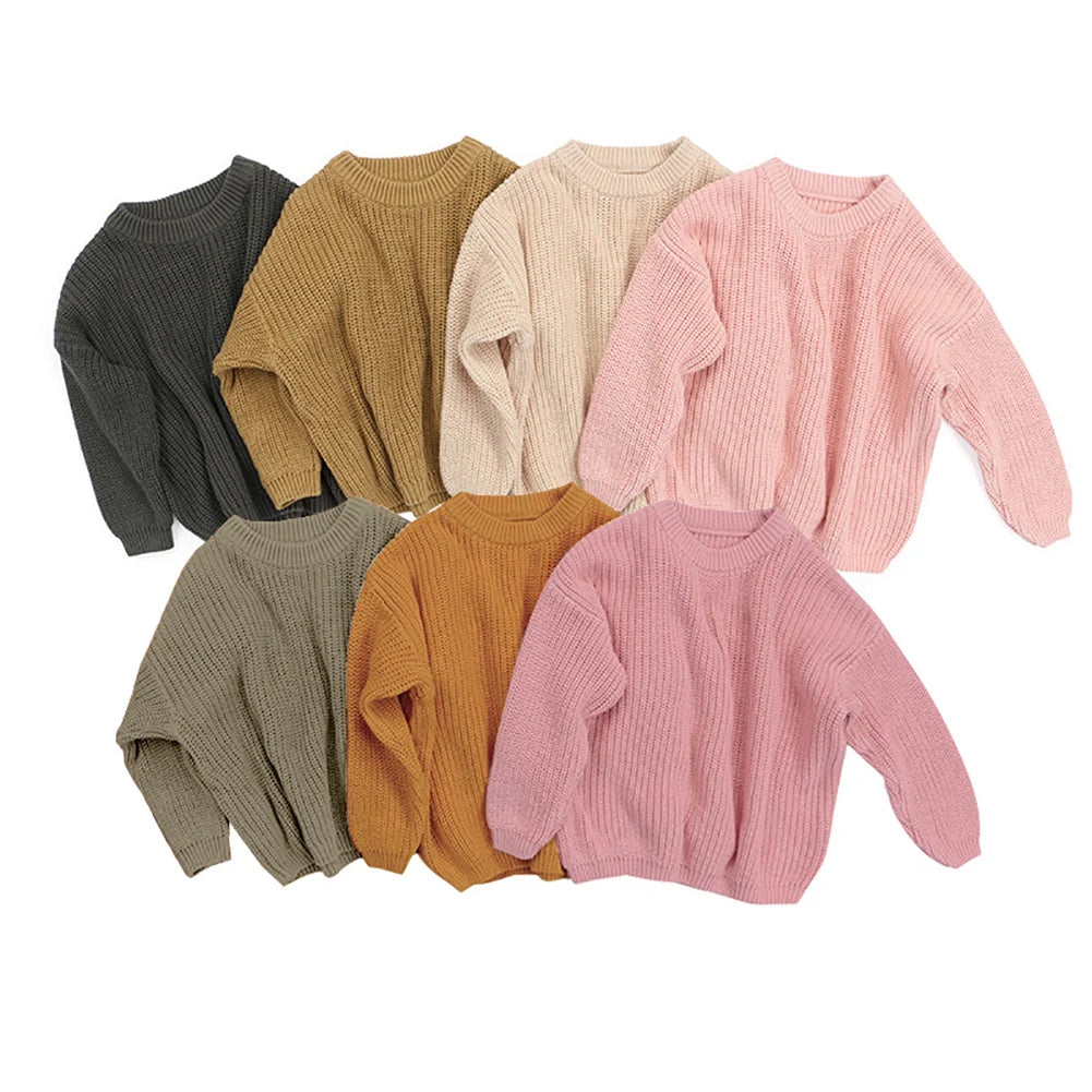 Autumn Winter Newborn Baby Girl Boy Knitted Long Sleeve Sweater Solid Loose Pullover Casual Tops Children Sweater Kids Clothes